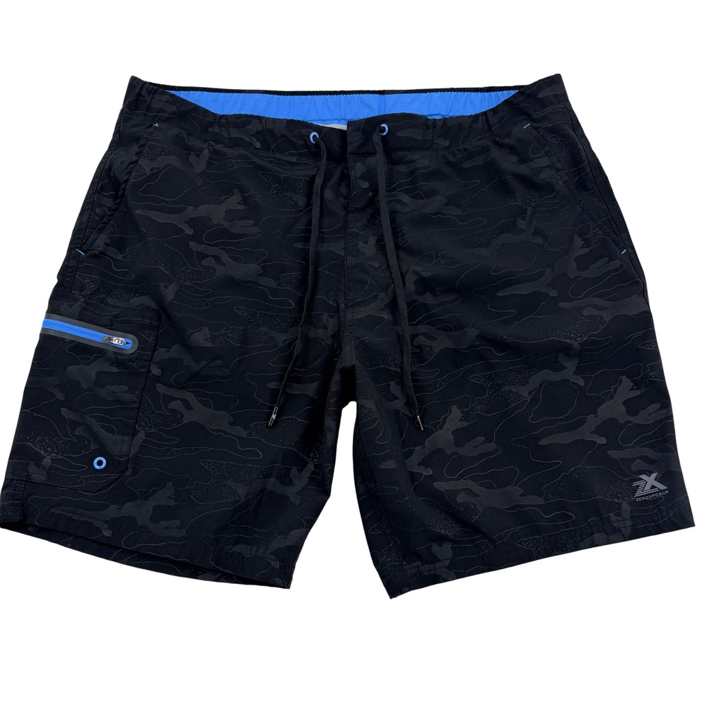 ZeroXposur Mens XL Black Camo Board Shorts Swim Trunks Cargo Pocket Mesh Lined